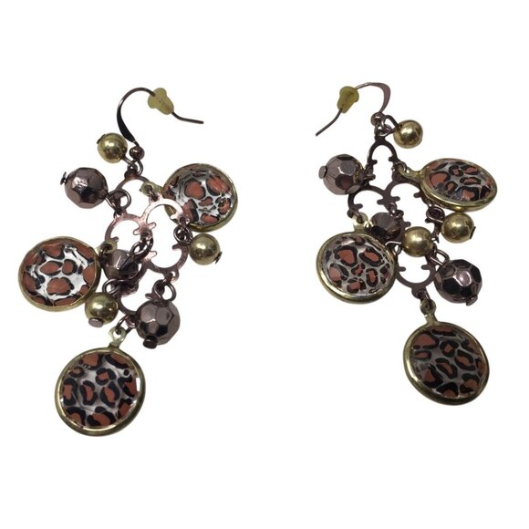 Women's Cheetah Print Gold Tone Dangle Earrings - Picture 2 of 5